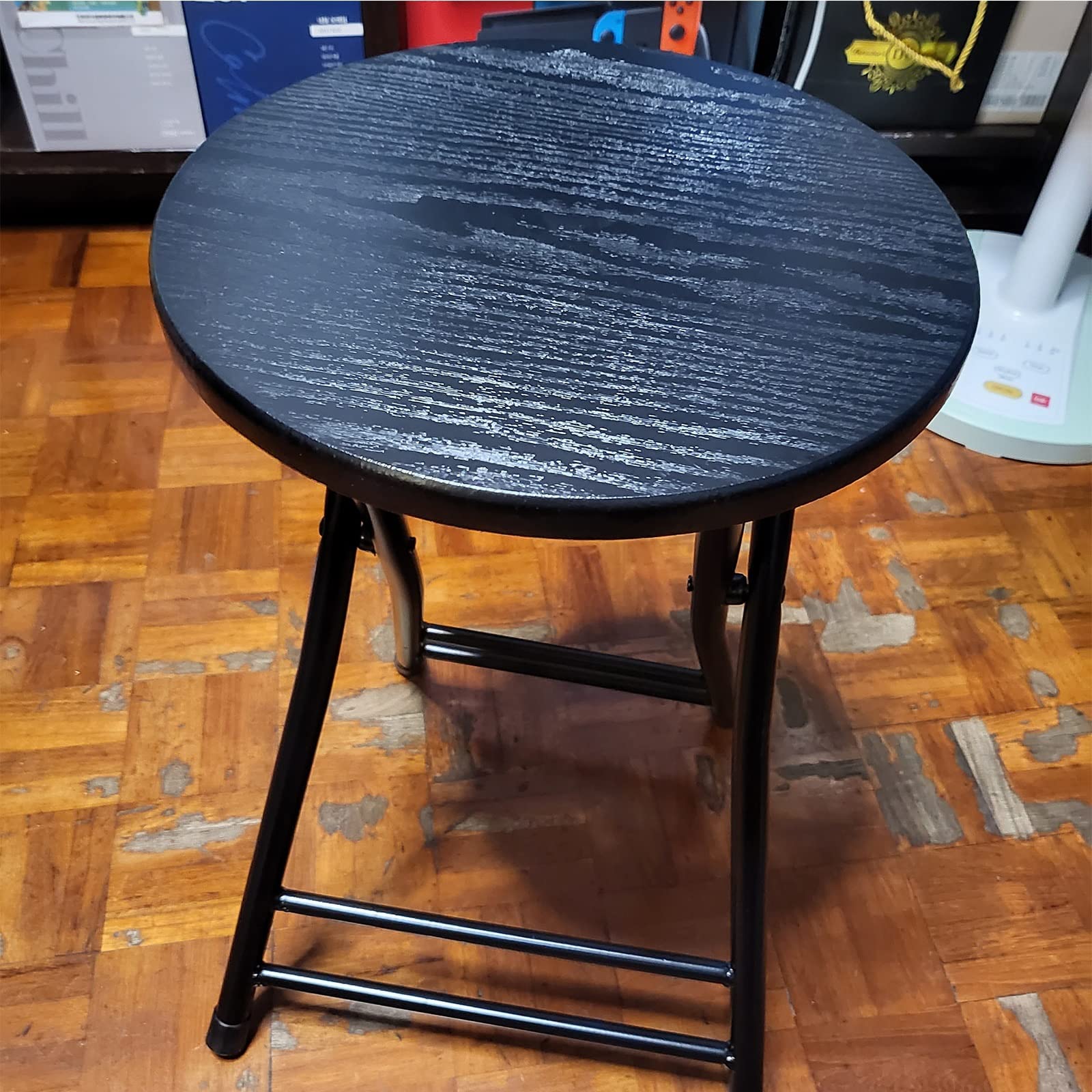 Amazon｜簡易折りたたみ椅子、円形シート、強化された金属フレーム